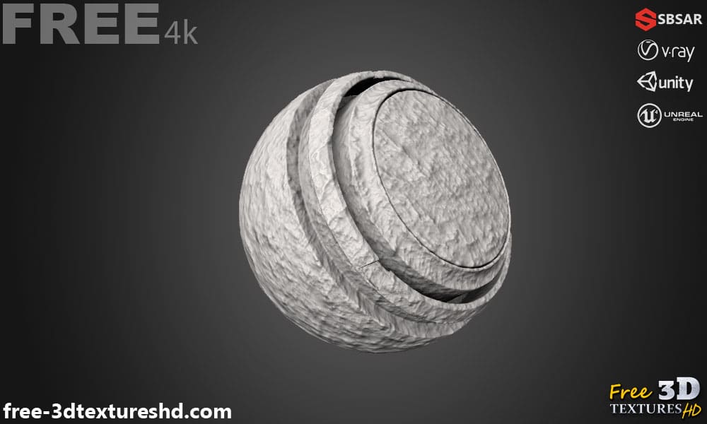 Mur en plâtre brut sans couture, texture SBSAR PBR 3D, téléchargement gratuit 4K haute résolution pour Unity, Unreal Engine et Vray