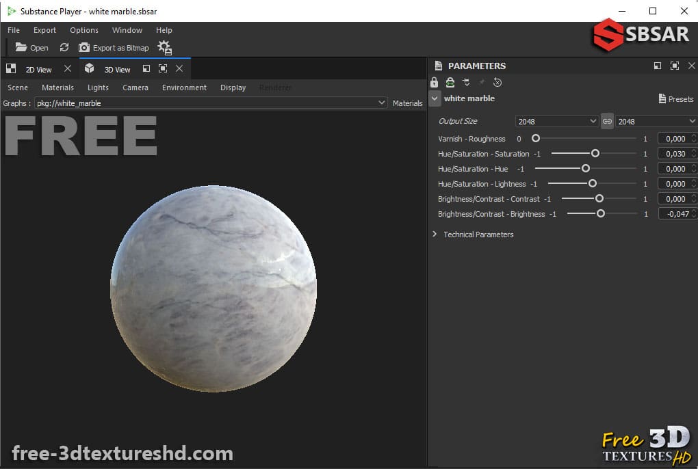 Téléchargement gratuit de la texture du carrelage de sol en marbre blanc SBSAR PBR 4K haute résolution