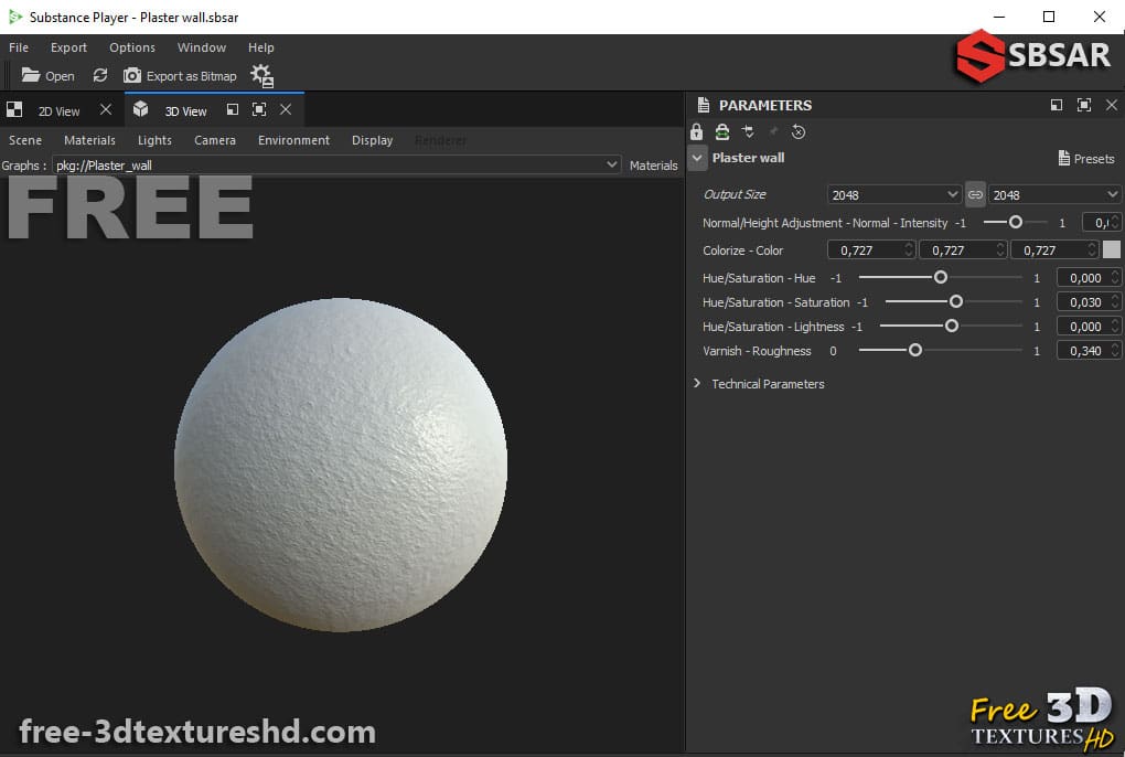 Plâtre mural sans couture Substance SBSAR Texture PBR 3D Téléchargement gratuit 4K haute résolution pour Unity, Unreal Engine et Vray