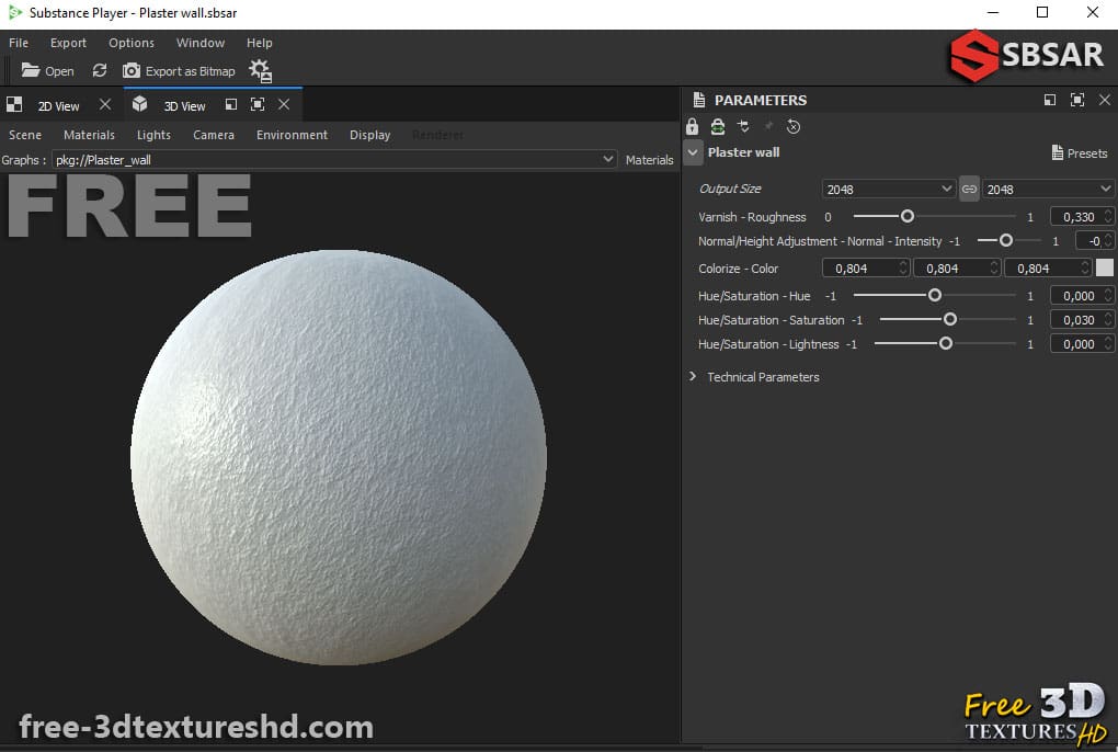 Texture SBSAR sans couture pour mur en plâtre PBR 3D Téléchargement gratuit Haute résolution pour les projets Unity, Unreal et Vray