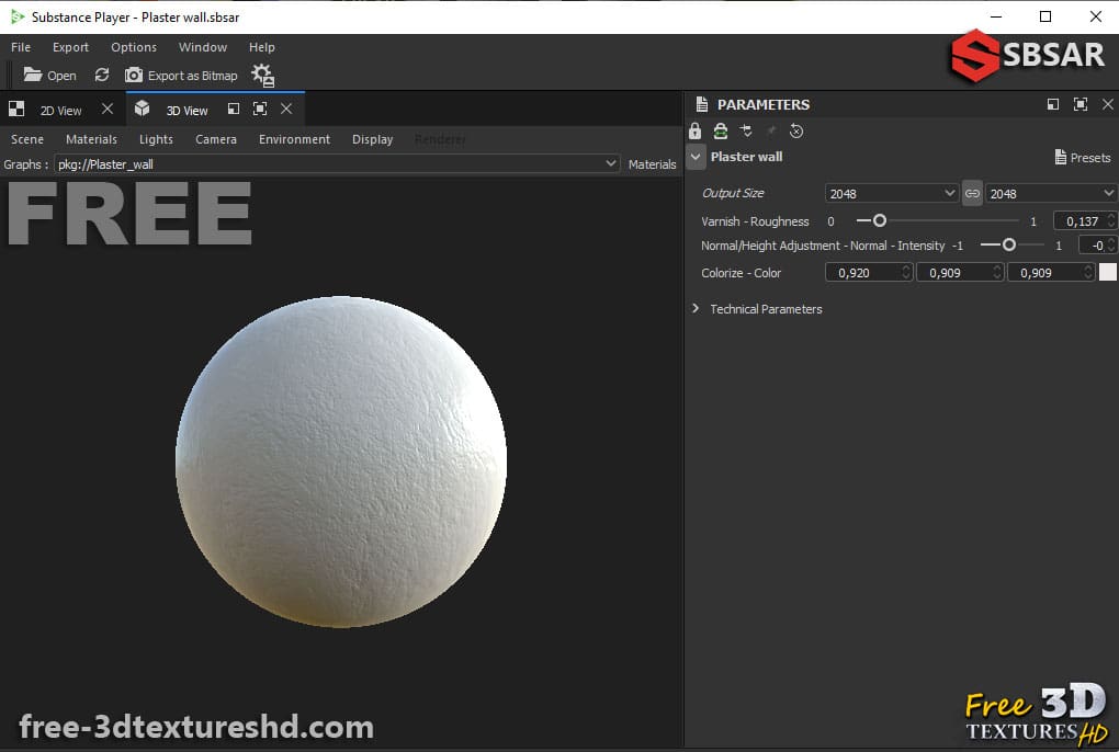 Texture SBSAR sans couture pour mur en plâtre PBR 3D Téléchargement gratuit Haute résolution pour les projets Unity, Unreal et Vray