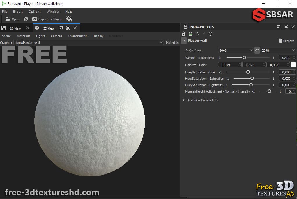 Texture de mur en plâtre Sbsar PBR Téléchargement gratuit Haute résolution 4K