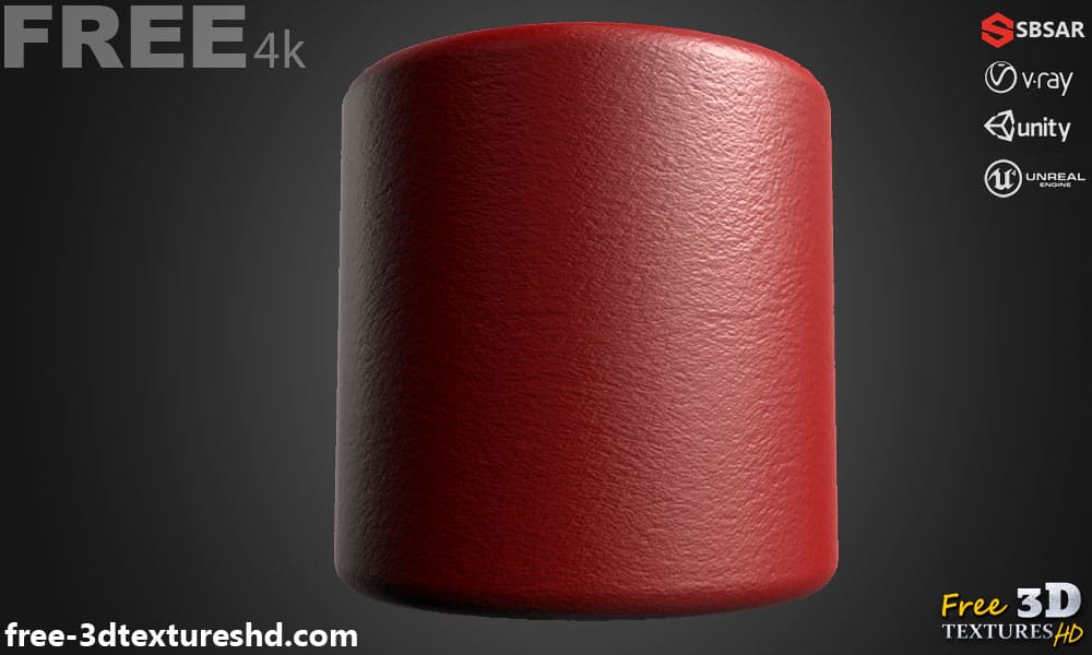 Mur en plâtre rouge sans couture, texture SBSAR PBR 3D, téléchargement gratuit 4K haute résolution pour Unity, Unreal Engine et Vray