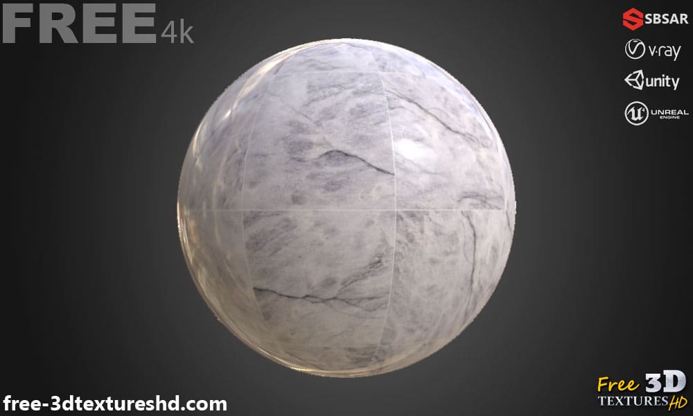 Téléchargement gratuit de la texture du carrelage de sol en marbre blanc SBSAR PBR 4K haute résolution