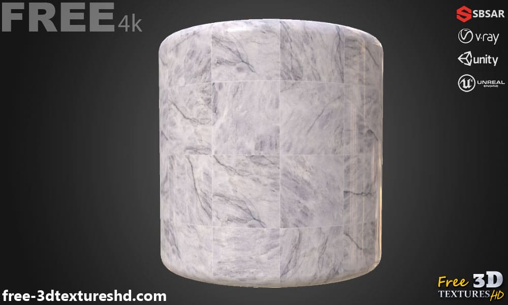 Téléchargement gratuit de la texture du carrelage de sol en marbre blanc SBSAR PBR 4K haute résolution