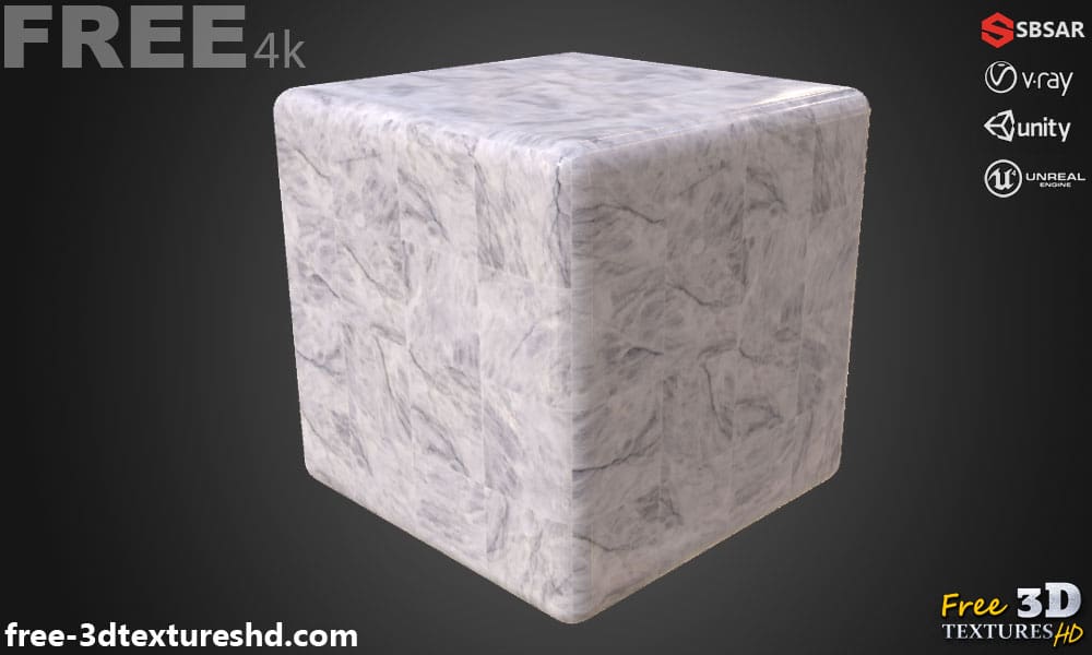 Téléchargement gratuit de la texture du carrelage de sol en marbre blanc SBSAR PBR 4K haute résolution