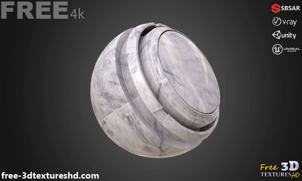 Téléchargement gratuit de la texture du carrelage de sol en marbre blanc SBSAR PBR 4K haute résolution