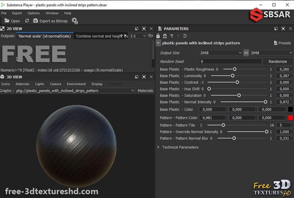 Téléchargement gratuit de texture 3D de bandes inclinées en caoutchouc plastique pour Substance Designer. SBSAR.