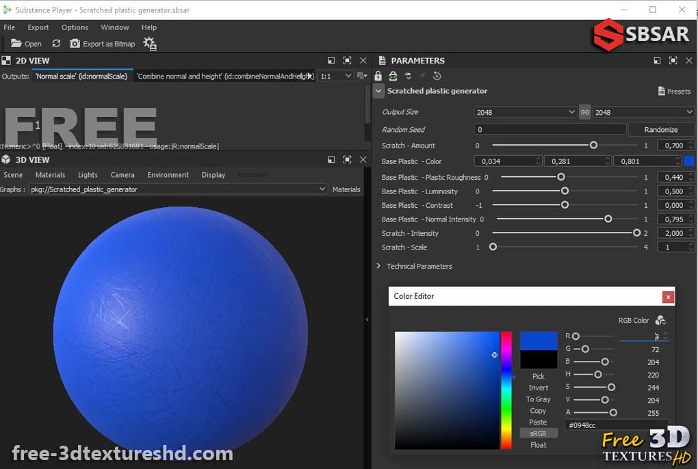 Générateur de textures PBR de plastique rayé Substance SBSAR Téléchargement gratuit pour des textures plastiques haute résolution et détaillées
