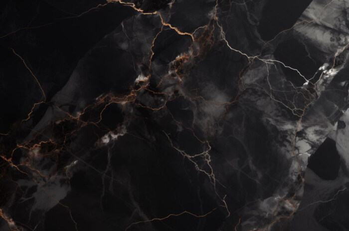 Marbre noir opulent aux motifs complexes de veines dorées - haute résolution. Parfait pour un design intérieur luxueux et sophistiqué.