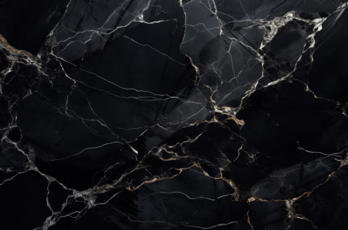 Marbre noir spectaculaire aux veines dorées chatoyantes - haute résolution. Parfait pour des accents de décoration intérieure opulents et contemporains.