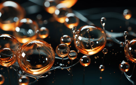 Rendu 3D de bulles dorées avec lumière et reflets, fond d'écran abstrait Ultra HD 4K pour ordinateur et téléphone, téléchargement gratuit