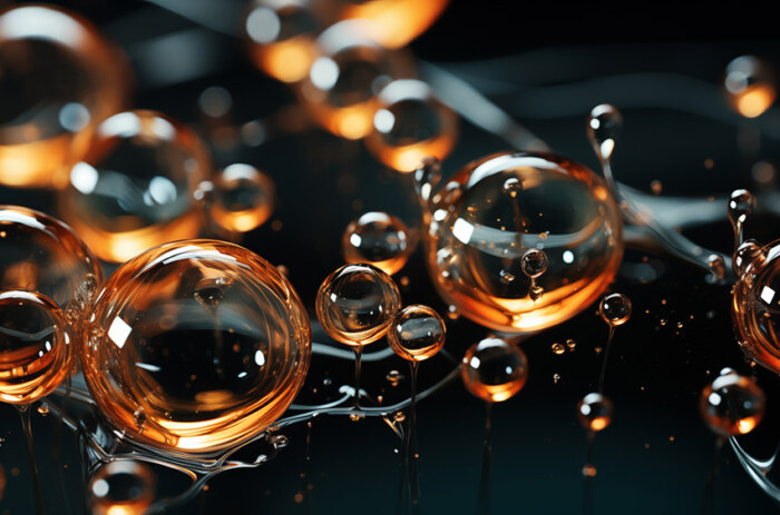 Rendu 3D de bulles dorées avec lumière et reflets, fond d'écran abstrait Ultra HD 4K pour ordinateur et téléphone, téléchargement gratuit