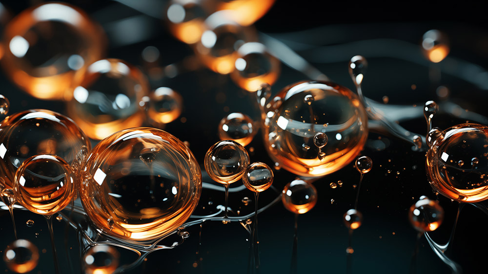 Rendu 3D de bulles dorées avec lumière et reflets, fond d'écran abstrait Ultra HD 4K pour ordinateur et téléphone, téléchargement gratuit