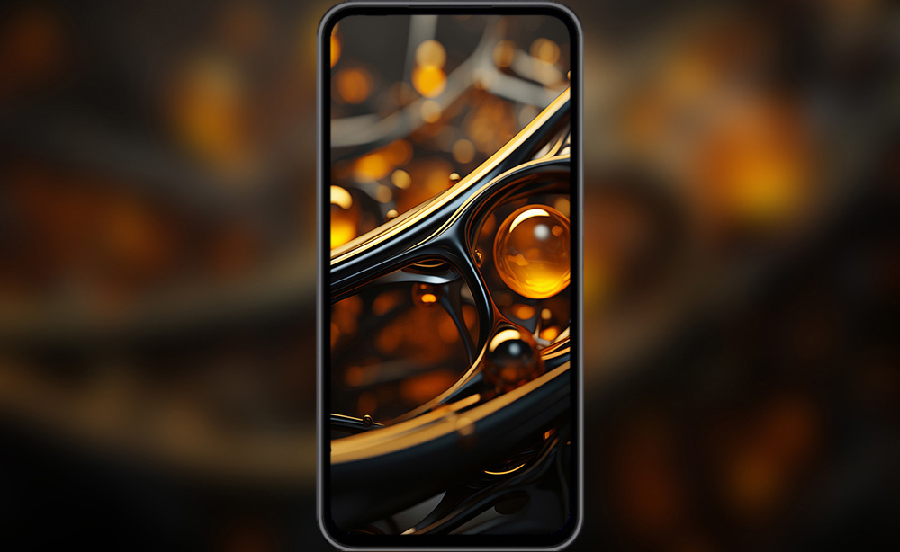 Fond d'écran abstrait d'orbes dorées en structure noire HD 4K pour ordinateur de bureau et téléphone téléchargement gratuit