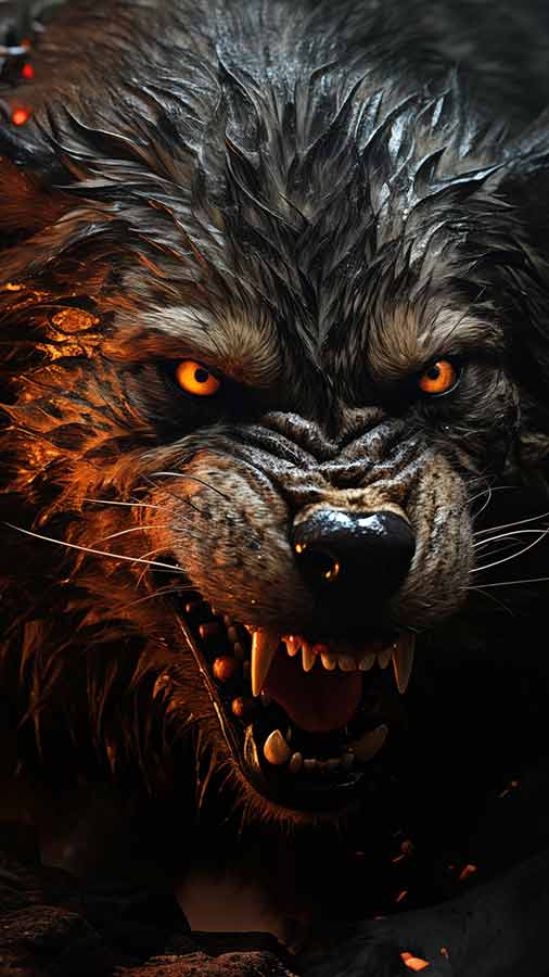 Loup noir en colère HD fond d'écran 4K téléchargement gratuit pour iPhone et téléphone mobile
