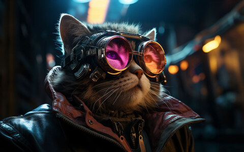 Fond d'écran Cyberpunk Chat Ultra HD 4K pour ordinateur de bureau, ordinateur portable, iPhone et téléphone à télécharger gratuitement