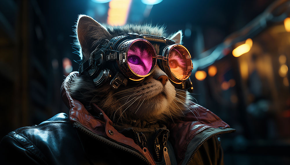 Fond d'écran Cyberpunk Chat Ultra HD 4K pour ordinateur de bureau, ordinateur portable, iPhone et téléphone à télécharger gratuitement