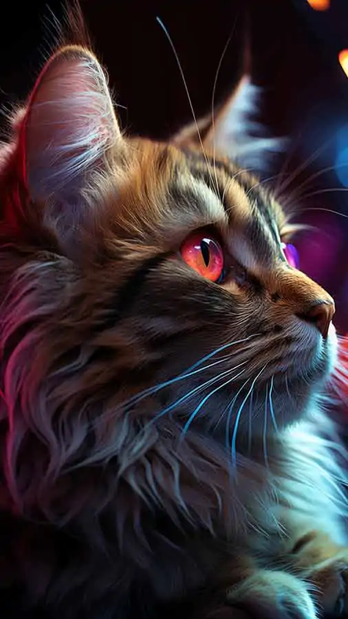 Cat in colorful light HD wallpaper 4K free download for iphone and mobile Phone