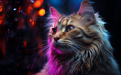 Chat moelleux sur fond d'écran ultra HD 4K violet clair pour ordinateur de bureau, ordinateur portable, iPhone et téléphone téléchargement gratuit