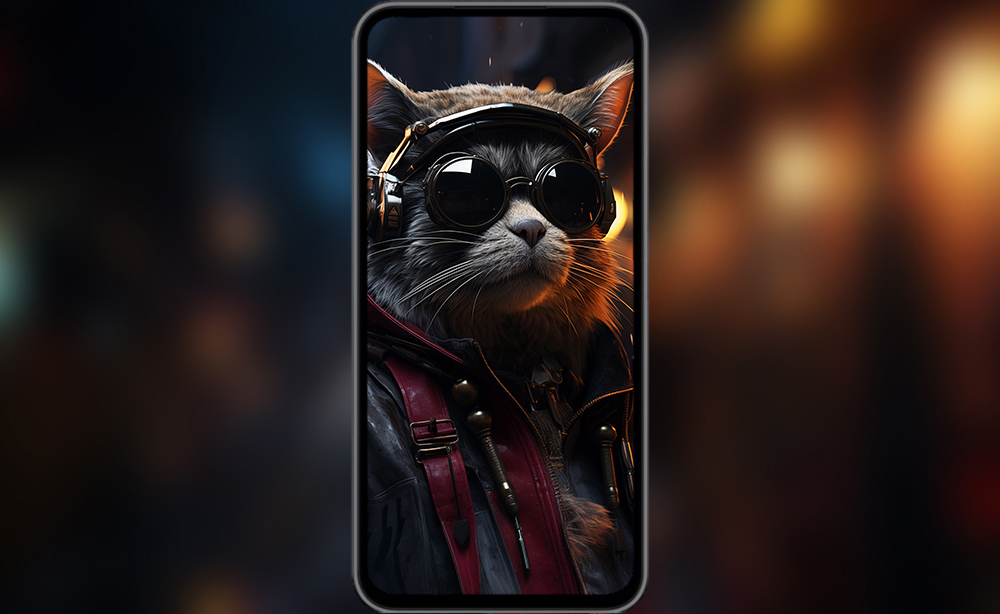 Fond d'écran Cyberpunk chat Ultra HD 4K pour ordinateur de bureau et téléphone à télécharger gratuitement