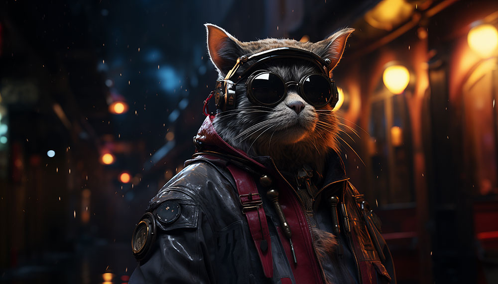Fond d'écran Cyberpunk chat Ultra HD 4K pour ordinateur de bureau et téléphone à télécharger gratuitement