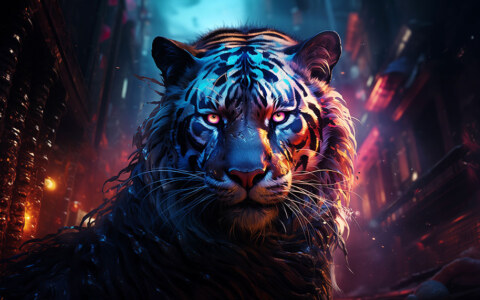 Fond d'écran Cyberpunk Tiger ultra HD 4K pour ordinateur de bureau, ordinateur portable, iPhone et téléphone à télécharger gratuitement