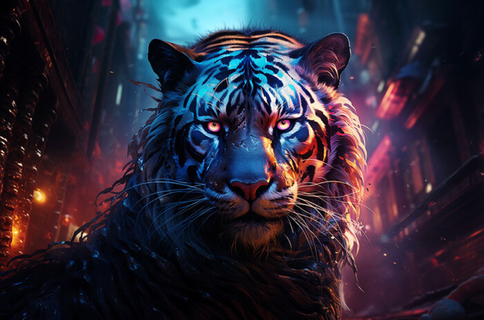 Fond d'écran Cyberpunk Tiger ultra HD 4K pour ordinateur de bureau, ordinateur portable, iPhone et téléphone à télécharger gratuitement