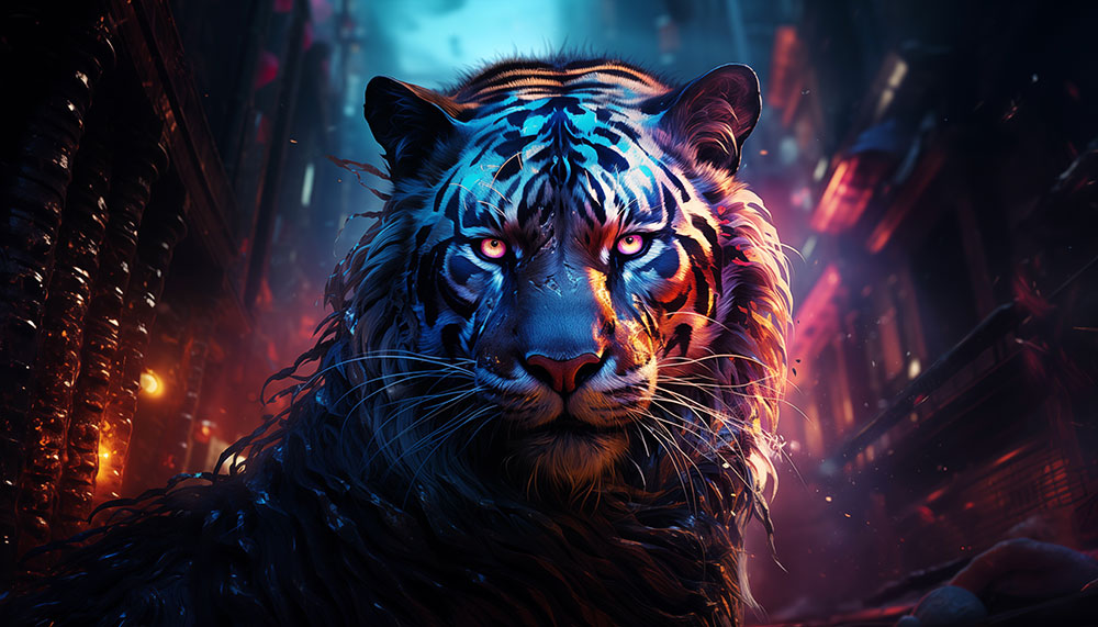 Fond d'écran Cyberpunk Tiger ultra HD 4K pour ordinateur de bureau, ordinateur portable, iPhone et téléphone à télécharger gratuitement