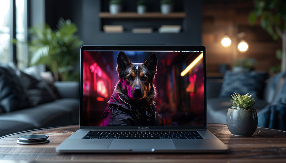 Fond d'écran ultra HD 4K de chien cyberpunk pour ordinateur de bureau, ordinateur portable, iPhone et téléphone à télécharger gratuitement