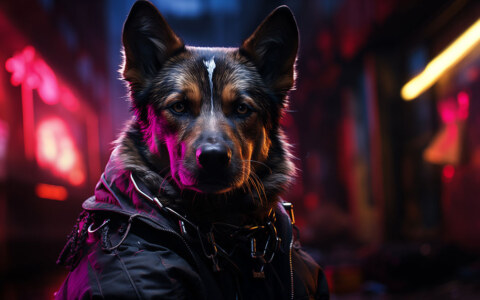 Fond d'écran ultra HD 4K de chien cyberpunk pour ordinateur de bureau, ordinateur portable, iPhone et téléphone à télécharger gratuitement