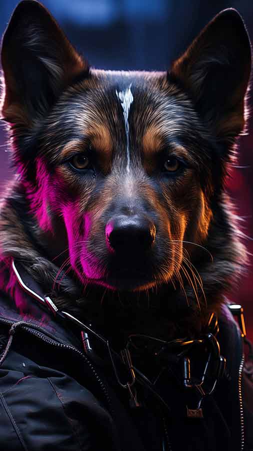 Fond d'écran Cyberpunk Dog HD 4K à télécharger gratuitement pour iPhone et téléphone mobile
