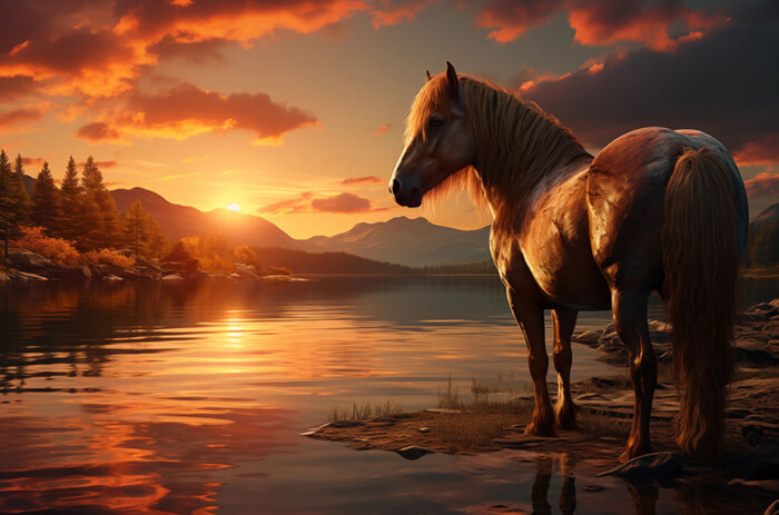 Cheval au coucher du soleil fond d'écran ultra HD 4K pour ordinateur de bureau, ordinateur portable, iPhone et téléphone téléchargement gratuit