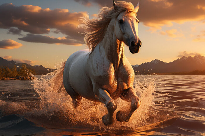 Cheval blanc en cours d'exécution fond d'écran ultra HD 4K pour ordinateur de bureau, ordinateur portable, iPhone et téléphone téléchargement gratuit