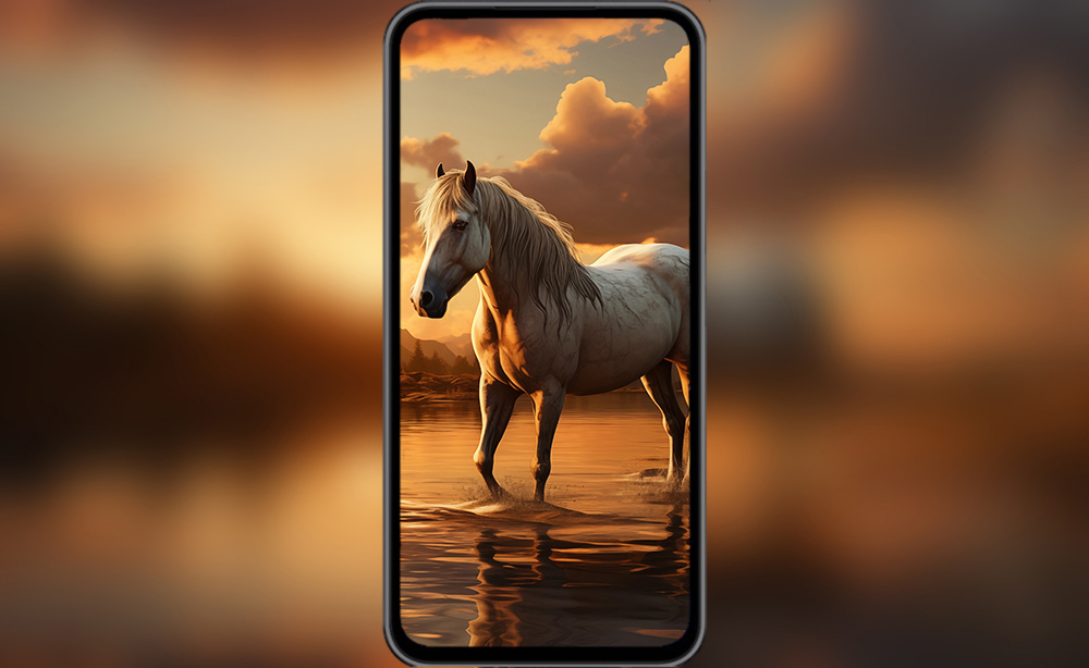 beau cheval blanc au coucher du soleil fond d'écran ultra HD 4K pour ordinateur de bureau et téléphone téléchargement gratuit