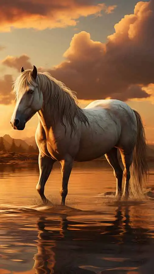 Cheval blanc au coucher du soleil fond d'écran HD 4K téléchargement gratuit pour iPhone et téléphone mobile