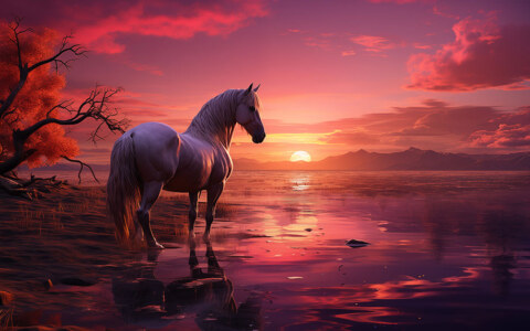 Cheval au coucher du soleil fond d'écran ultra HD 4K pour ordinateur de bureau et téléphone téléchargement gratuit