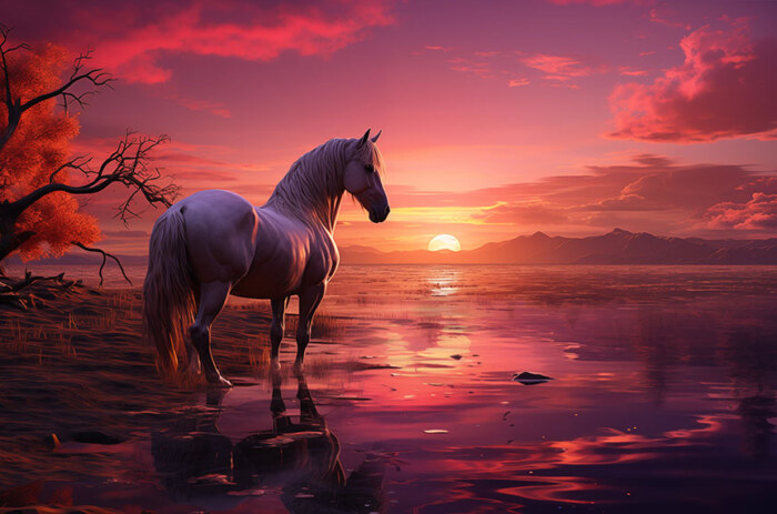 Cheval au coucher du soleil fond d'écran ultra HD 4K pour ordinateur de bureau et téléphone téléchargement gratuit