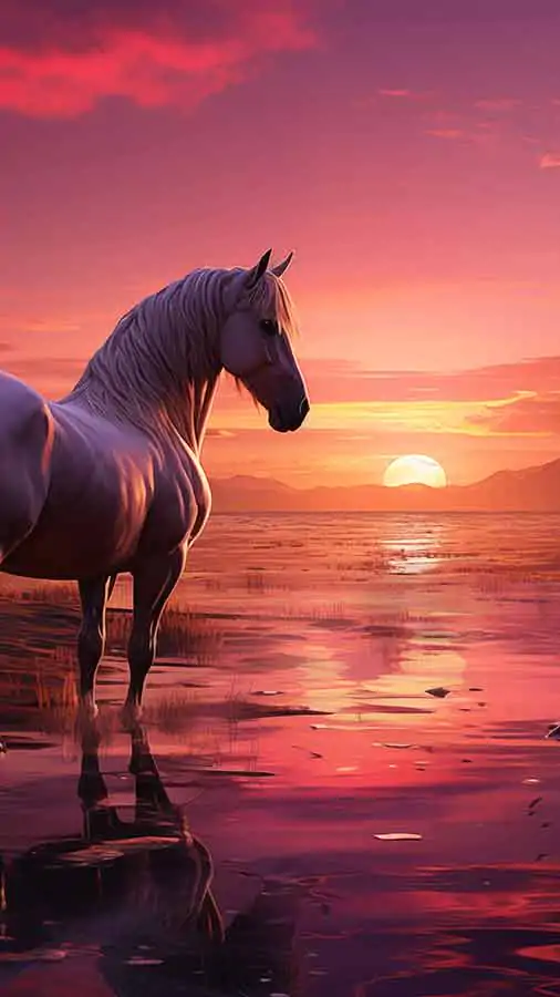 Cheval au coucher du soleil HD fond d'écran 4K téléchargement gratuit pour iPhone et téléphone mobile