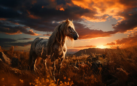 Beau cheval au coucher du soleil fond d'écran ultra HD 4K pour ordinateur de bureau, ordinateur portable, iPhone et téléphone téléchargement gratuit