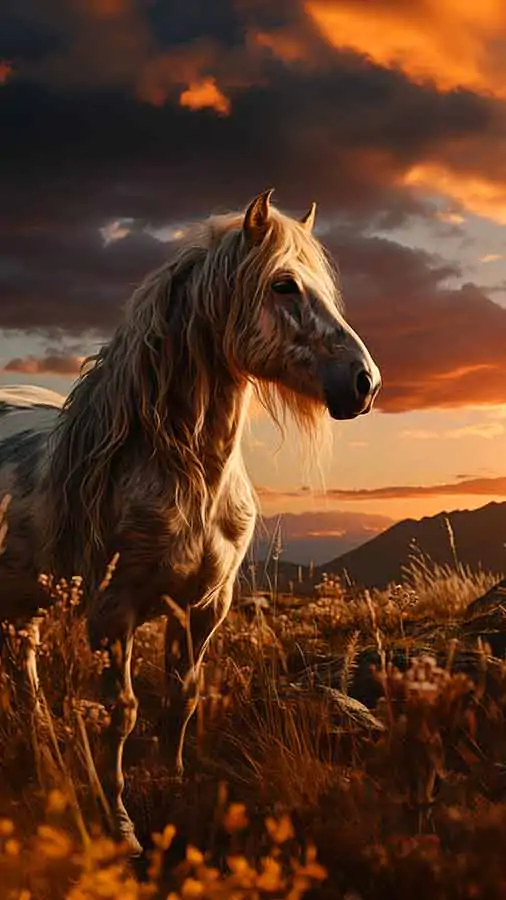 Beau cheval au coucher du soleil fond d'écran HD 4K téléchargement gratuit pour iPhone et téléphone mobile