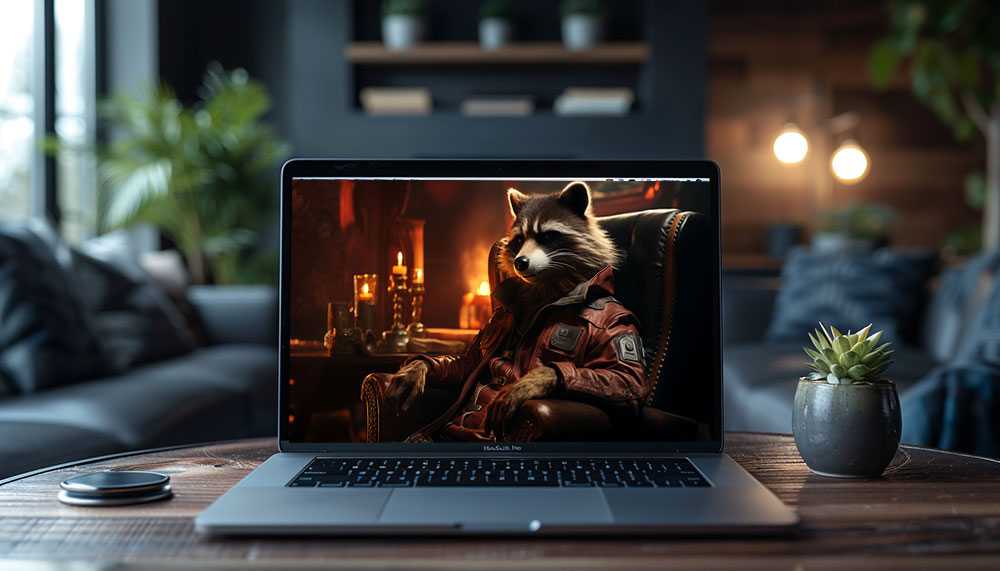Raton laveur dans un fauteuil fond d'écran ultra HD 4K pour ordinateur de bureau, ordinateur portable, iPhone et téléphone téléchargement gratuit