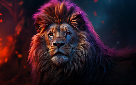 Lion dans une lumière colorée fond d'écran ultra HD 4K pour ordinateur de bureau, ordinateur portable, iPhone et téléphone téléchargement gratuit