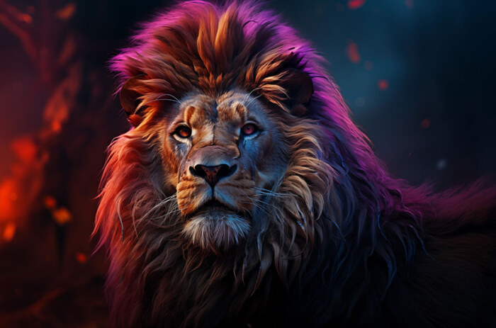 Lion dans une lumière colorée fond d'écran ultra HD 4K pour ordinateur de bureau, ordinateur portable, iPhone et téléphone téléchargement gratuit