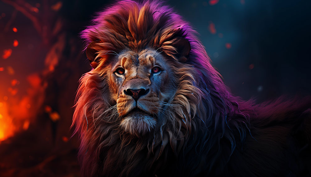 Lion dans une lumière colorée fond d'écran ultra HD 4K pour ordinateur de bureau, ordinateur portable, iPhone et téléphone téléchargement gratuit