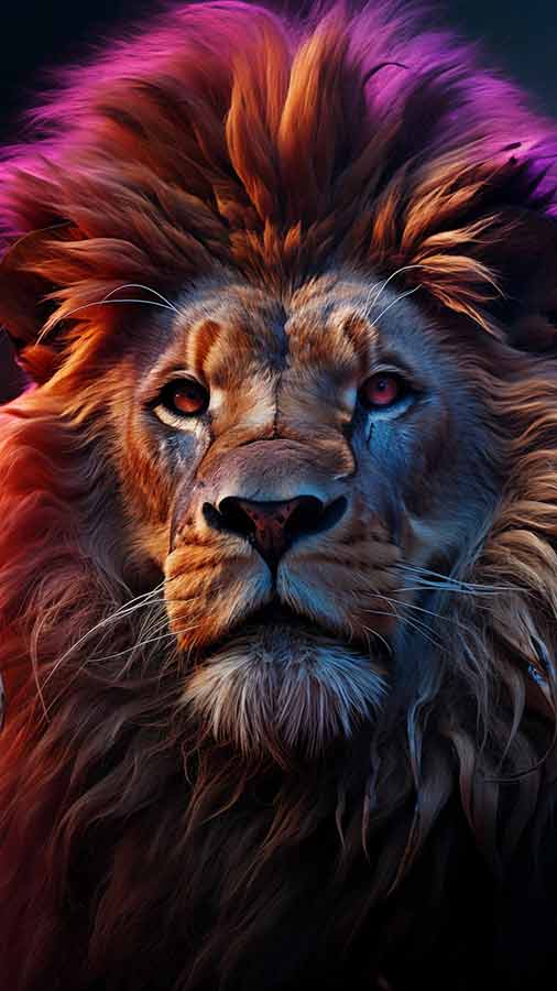 Lion dans une lumière colorée HD fond d'écran 4K téléchargement gratuit pour téléphone iPhone