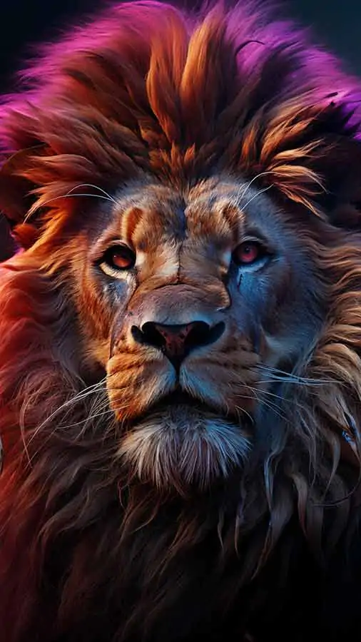 Lion in a colorful light HD wallpaper 4K free download for Phone iPhone