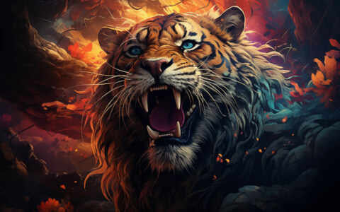 Illustration de tigre coloré fond d'écran ultra HD 4K pour ordinateur de bureau, ordinateur portable, iPhone et téléphone téléchargement gratuit