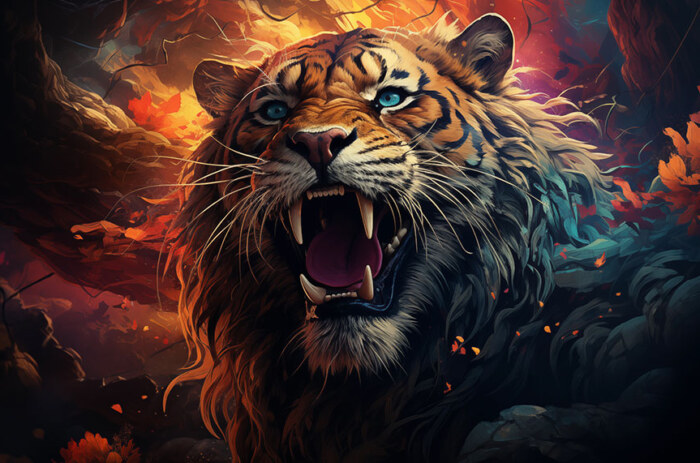 Illustration de tigre coloré fond d'écran ultra HD 4K pour ordinateur de bureau, ordinateur portable, iPhone et téléphone téléchargement gratuit