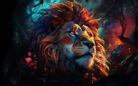 Illustration numérique d'un lion fond d'écran ultra HD 4K pour ordinateur de bureau, ordinateur portable, iPhone et téléphone téléchargement gratuit